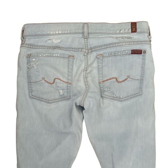 7 For All Mankind Josefina Skinny Boyfriend Lightwash Distressed Jean size 27 - Picture 4 of 11